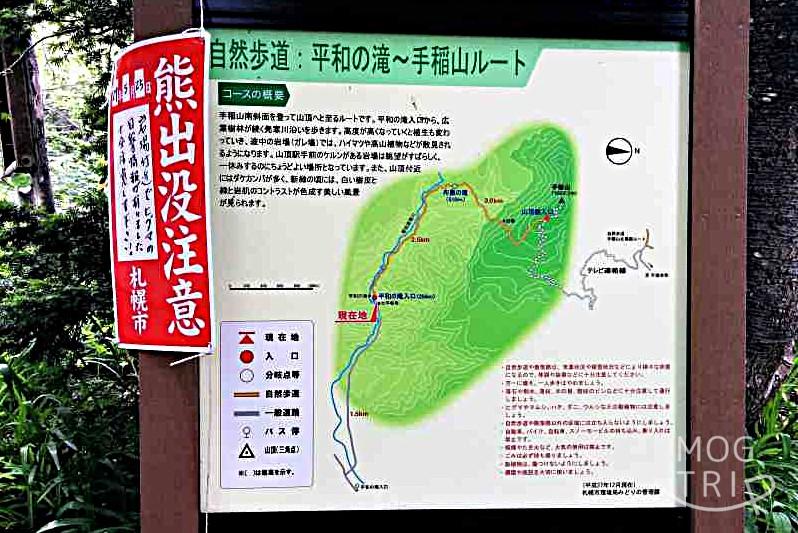平和の滝駐車場から「手稲山への登山ルートの看板」