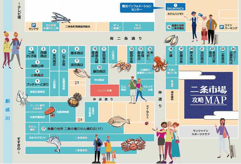 札幌二条市場の店舗攻略マップ※公式HPより引用。