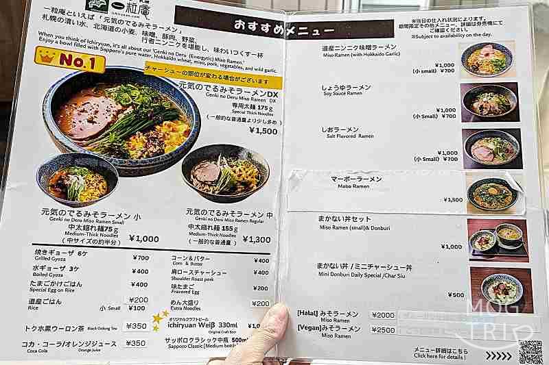 一粒庵の「メニュー表（訪問時）」