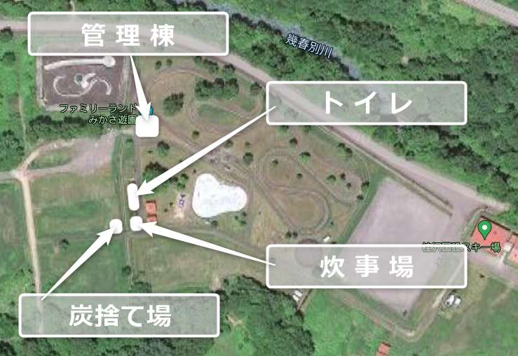 みかさ遊園キャンプ場の 施設設備配置図