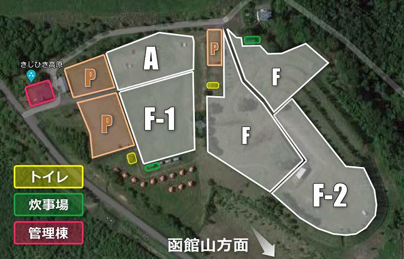 きじひき高原キャンプ場の全体図