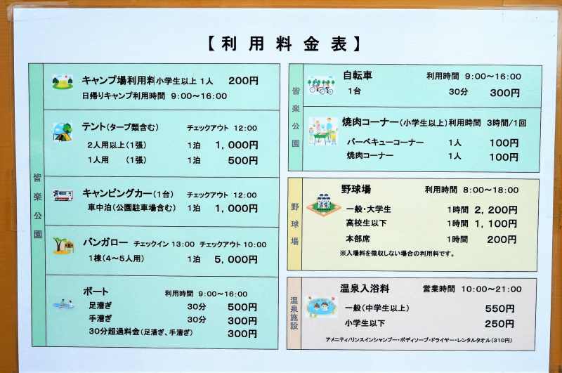 皆楽公園キャンプ場の利用料金