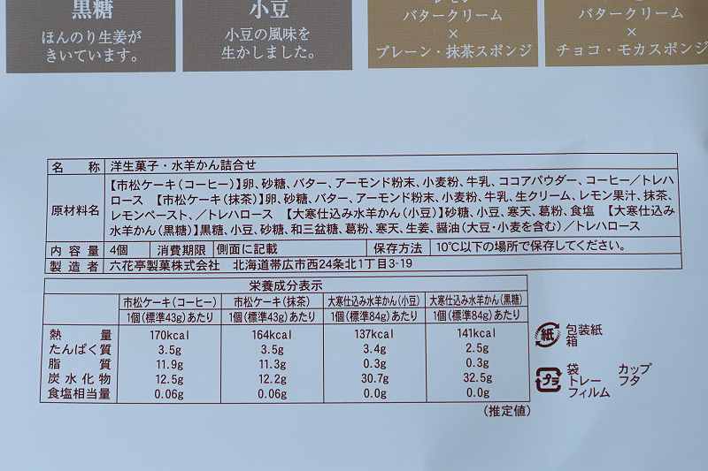 六花亭おやつ屋さんの原材料・成分・保存方法など