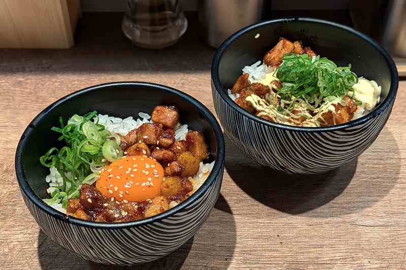 국수와 신의 아이의 "왼쪽: Zhong Feng Bowl Half, 오른쪽: Char Mayo Bowl Half"