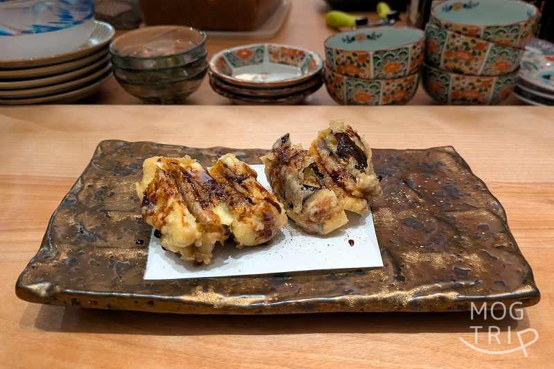 me・酒藍の「うなぎと秋茄子 はさみ揚」