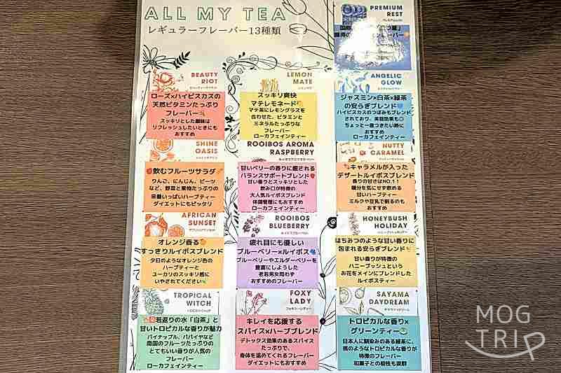 ジェラテリアサクラの「メニュー表(紅茶)」