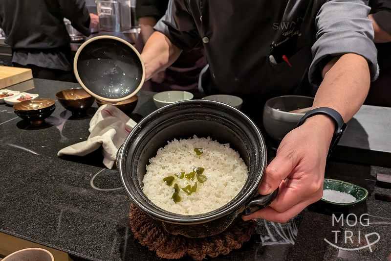 SAWAKAの「ご飯・モリーユ茸・干瓢・ビーフリブ・生姜」