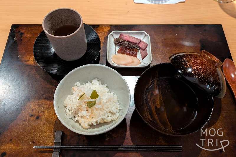 SAWAKAの「ご飯・モリーユ茸・干瓢・ビーフリブ・生姜」