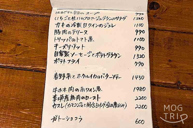 トゥフの「メニュー表」