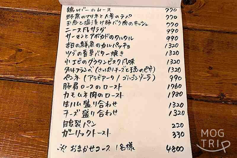 トゥフの「メニュー表」